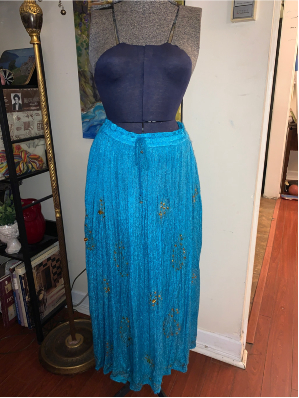 Women's Sydney Mira Blue Gold Maxi Skirt Size L